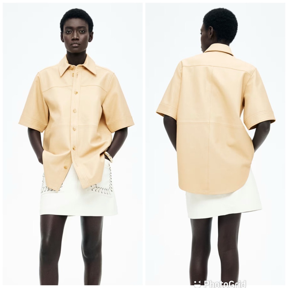 H&M LOOSE-FIT LEATHER SHIRT in Light Yellow